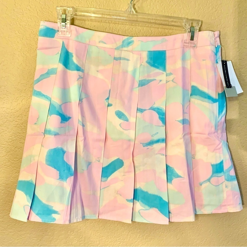 NWT BP Skirt Medium Pastel Pink Blue White Mini Lined Cotton Rayon Skater Skirt